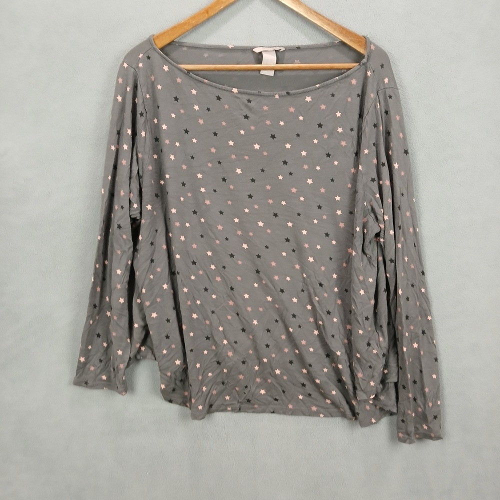 H&M Shirt Womens 2XL Dark Gray Star Print Long Sleeve Boat Neck Casual Wear